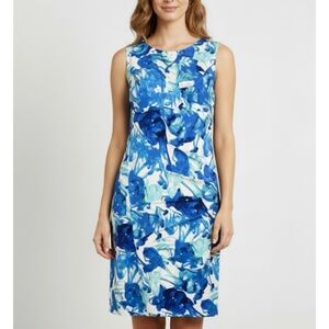 Calvin Klein Blue Sunburst Seam Stretch Scuba Sleeveless Sheath Dress Size 4